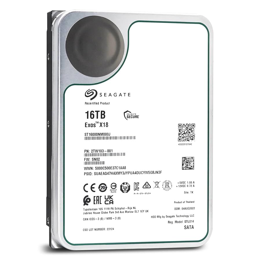 【HDD】Seagate Exos X18 16TB Seagate Exos X18 ST16000NM004J 16 TB Hard Drive - Internal
